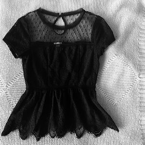 Black lace and Swiss dot peplum top